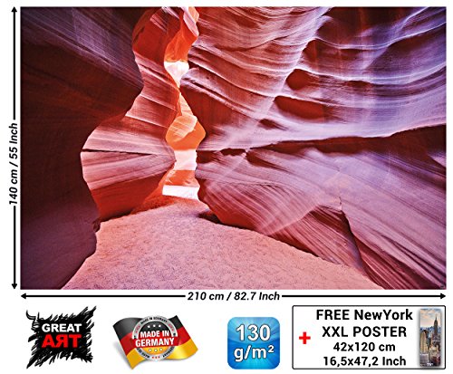 Fototapete Antelope Canyon Wand-dekoration – Wandbild Slot Canyon Poster-Motiv by GREAT ART (210 x 140 cm) - 3
