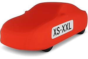 Car-e-Cover© Auto Abdeckplane – Indoor Autoplane Perfect Stretch – 180 g/m² elastisches Jersey – Atmungsaktiv – Konturgenau – Staubschutz – Für Garage & Halle - (Rot, M)