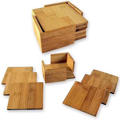 7-piece glass coaster set incl. bamboo stand 5 x 11 x 11 cm.