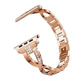 KZKR Schmuckband für Apple Watch Serie 3 & 2 & 1 38mm / 42mm alle Edition, Frauen einstellbar Mode Edelstahl Kristall Diamant Ersatz Armband Zubehör Bands (42MM-Rose Gold)
