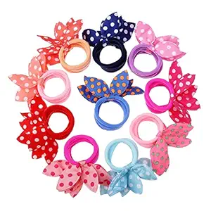 FAMEZA Girls Rabbit Ear Hair Tie Rubber Bands Style Ponytail Holder (Multicolour) -24 Pieces