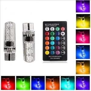 EASY4BUY Set of 2 PC T10 LED RGB Canbus for Car Interior Fancy Side Wadge/Parking Remote Control Light, Red & Blue