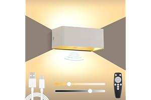 ‎BOBOPAI Kabellos Akku Wandleuchte mit Bewegungsmelder, USB-C Aufladbare Batterie Wandlampe mit Timing-Funktion, 6W LED Dimmbare Nachttischlampe mit Fernbedienung, Innen Wandbeleuchtung mit Schalter,Weiß