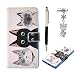 Produktbild Huawei P9 Lite Schutzhülle Leder Hülle, Alfort 3 in 1 Flip Fashion Design Dual Use Falten Premium PU Leder Flip Mappen Kasten Abdeckung für Huawei P9 Lite 5.2" Smartphone Funktion Unterstützte Telefone mit Drei Katzen ( Weiß ) + Netter Staub Stecker + Kristall Stylus Stift