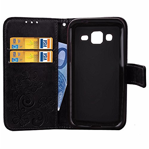 CaseHome-Samsung-Galaxy-J3-20162015-Embossed-Leather-Case-With-Free-Screen-ProtectorFour-Leaf-Clover-Patterned-Design-Folio-Magnetic-Flip-Stand-Feature-with-CardCash-Slots-and-Wrist-Strap-Premium-PU-L
