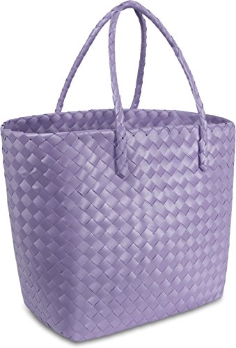 normani® Einkaufstasche Shopper geflochten aus Kunststoff – robuster Strandkorb Vintage Style 38cm x 25cm x 28cm - 3