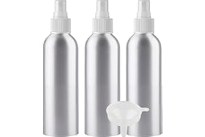 PQPAUTY 3 Piezas Pequeño 200ml botella de spray pulverizador Botella de Aluminio Plata con Bomba en Blanco Niebla Fina Atomizador para Perfume Viaje Artículos de Agua Cosmético, con Embudo