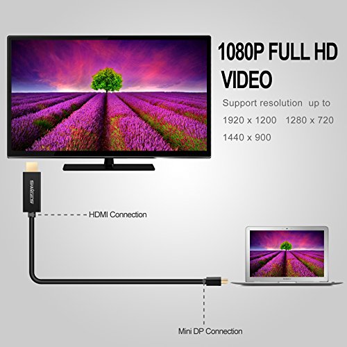 Mini DP auf HDMI Kabel, Swees 2m Vergoldet MiniDP DisplayPort (ThunderboltTM Port Kompatibel) to HDMI Kabel HDTV Cable für PC und Apple MAC, HDTV, MacBook Pro, MacBook Air, Lenovo Thinkpad – Schwarz - 7