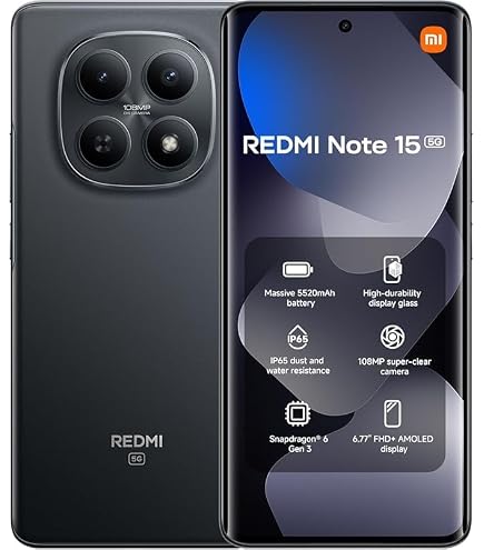 Xiaomi Redmi Note 15C 5G Smartphone 8+256GB,Midnight Black,6000mAh