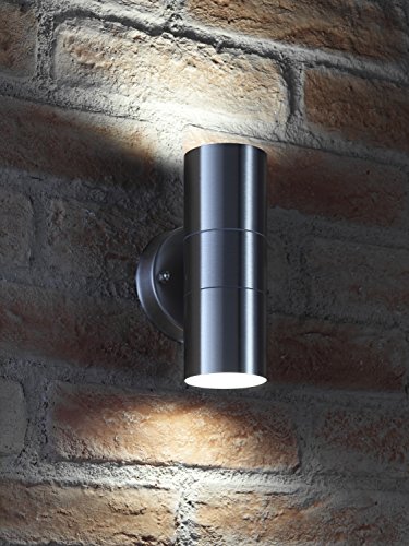 Auraglow Luz de pared Plata Acero inoxidable Arriba y abajo - 2 x LED Bombilla (Blanco frío) 7W Incluido