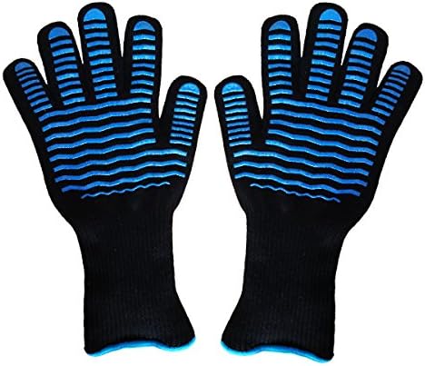 BBQ Grilling Gloves, 1 Pair(Large), 932°F Extreme Heat Resistant Silicone Long Gloves for Forearm Protection, Cooking Accessories for Barbecue, Grill, Smoker, Kitchen (Blue)