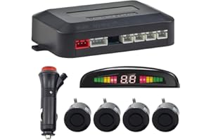 CUQI Supporto per Parcheggio Senza Fili, Supporto per la Retromarcia con 4 Sensori di Parcheggio PDC Posteriori, Kit di Rilevamento Della Distanza con Display LED Senza Fili per Auto, SUV, Furgoni, Camper