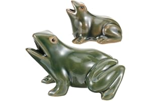 ifundom 2Pcs Ceramic Frog Statue Water Fountain Garden Decor with Flowing Water Feature for Outdoor Courtyard and Indoor Pond Decoration