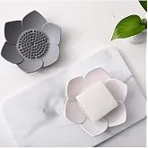Stylish Soap Dish with Tineke Lotus Design - Water Removal Solid Soap Dish (White)