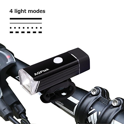 LED Fahrradbeleuchtung Wasserdichte IPX4 USB Wiederaufladbare Fahrradlampe 180 Lumen Fahrradlicht mit 4 Licht Modi Frontlichter und 3 Licht Modi Rücklicht, als Taschenlampe, von AGPTEK LC01 - 3