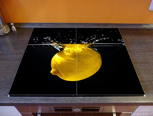 Wallario Herdabdeckplatte / Spritzschutz aus Glas, 2-teilig, 60x52cm, für Ceran- und Induktionsherde, Zitrone im Wasser – Frisches Obst für die Küche - 2