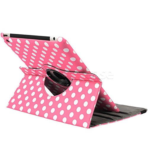 MadCase Apple iPad 4 (mit retina display) Stilisch Muster PU Leder Rotierend Smart Ständer Schutzhülle – kompatible mit iPad 2 und iPad 3 einschließlich Displayschutzfolie & Eingabestift – Gepunktet – Hellrosa - 9