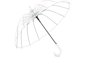 MENGSHEN Lancoon Przezroczysty parasol, 16 żeber z włókna szklanego, przezroczyste parasole kopułkowe dla kobiet, wiatroszczelny, automatycznie otwierany parasol KS10White