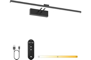LIGHTBIZ Bath Mirror Wall Light with Remote, 60cm Wireless Rechargeable 5400mAh Battery Picture Lamp, 3 Colors & Adjustable Angle, Dimmable and Timer Art Lamp for Vanity,Display,Bathroom (Black, 60cm)