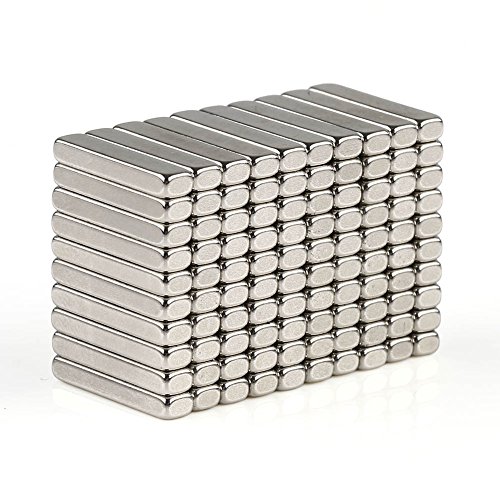 OMO N35 100 x Neodym Quadermagnet, 15x3x2mm, vernickelt, Grade N48, flacher Magnet für Experimente
