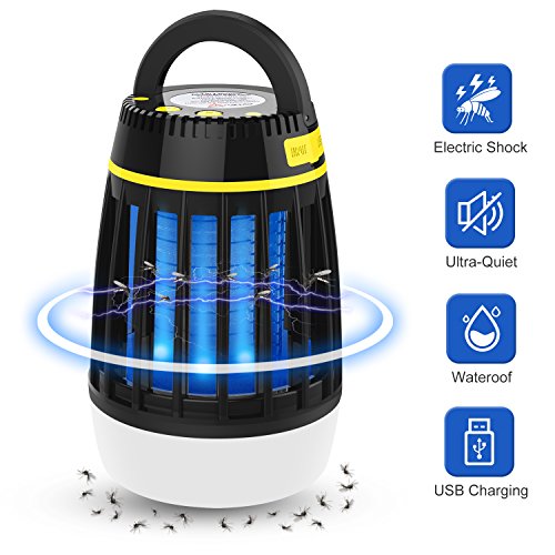 Preisvergleich Produktbild Insektenvernichter,WloveTravel 3-in-1 Moskito Mörder Campinglampe Auladen im Notfall 2200mAh Wiederaufladbarer Akku mit einziehbarem Haken 3 Modi von Beleuchtung (Schwarz)