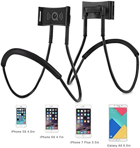 MissLuen Lazy Neck Phone Hanging Holder,Long Arm 360 Rotation Flexible Mini ipad Mount ,Support All 4.5 to 6.0 Smartphones and iPads Bracket for Bed,Table,Kitchen,Bathroom, Restaurant,Car,Office (black)