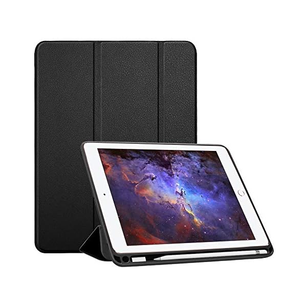 Fintie Funda para iPad 9.7 2018 con Soporte Incorporado para Pencil Original - Carcasa Ligera Trasera Protectora de TPU Suave con Función de Soporte y Auto- Reposo/Activación, Negro