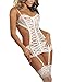 Produktbild Polliwoo Damen Transparent Einteilige Reizvolle Wäsche Unterwäsche Nachtwäsche Damenwäsche Dessous Lingerie (XL, Weiß)