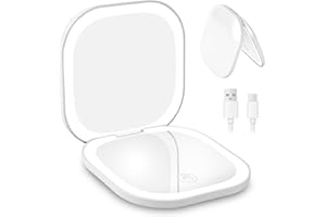 HOTUT Lustro podróżne z możliwością wielokrotnego ładowania, 3X/1X podświetlane powiększające lusterko do makijażu, z 3 kolorami oświetleniem, dwustronne, do precyzyjnego makijażu, Biały
