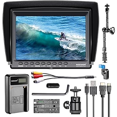 Neewer F100 7 pouces 1280x800 IPS Dalle Moniteur de Champ Support de 4K avec Batterie Li-ion Rechargeable 2600mAh, Chargeur USB et 30cm Bras Magique pour Appareil Photo DSLR et Caméscope
