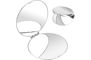 Ehuihuan Edelstahl Unzerbrechlich Taschenspiegel, Silber Reisespiegel, Taschenspiegel Klappbar für Ausbesserungen, Spiegel Klein Leicht Zu Tragen (1, Rund)