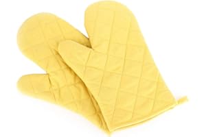 Panegy - 2 PCS Gants de Cuisine Polyester-coton Gants de Four Anti Chaleur pour Micro-ondes Barbecue - Jaune