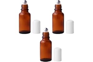 OHEETU Lot de 3 flacons roulants vides en verre ambré de 20 ml avec billes en acier inoxydable rechargeables pour huiles essentielles, parfum, baumes à lèvres