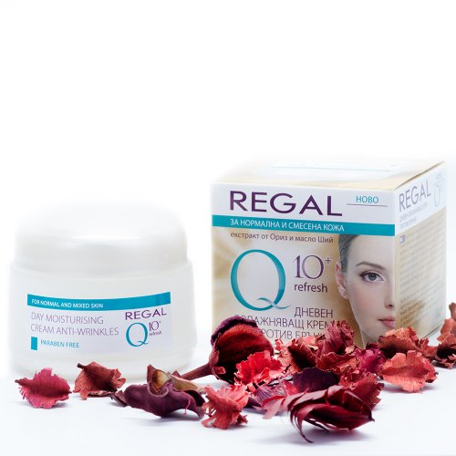 Crema hidratante de día anti-arrugas para la piel normal y mixta + Refresh, Regal Q10+