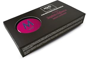 MUHA' | Profumatore Auto Ricaricabile Fragranza Lino e Cotone, Finiture in Ecopelle Lucida, Dimensione ⌀5cm