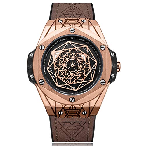 RUIMAS Orologio da uomo grande marrone cinturino in pelle impermeabile Big Bang cava Rose Gold uomini orologi - senza lancette