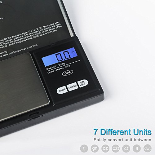 Digitale Taschenwaage 200 x 0.01g – Acale Elite Portable Taschenwaage Feinwaage Digitalwaage Goldwaage Münzwaage Waage mit beleuchtetem LCD-Display Mini Digital Food Waage für Schmuckmünzen Reload und Kitchen Scale - 3