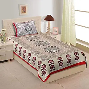 EarlyMart Comfort Rajasthani Jaipuri Traditional Sanganeri Printed 144 TC Cotton Single Size Bed Bedsheet with 1 Pillow Cover - Multicolor
