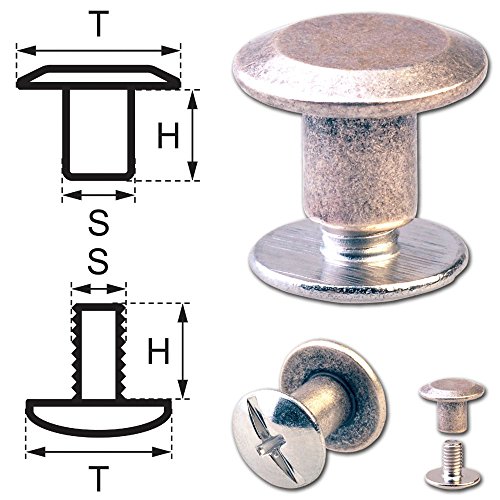 30 Schraubnieten Gürtelschrauben Buchschrauben Chicagoschrauben Nieten zum Schrauben 5MM silber-antik