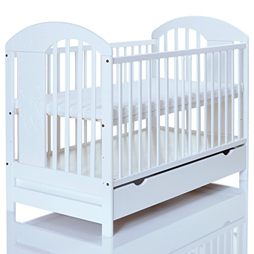 Baby Cot Bed LASSE white 120x60 maden of solid pine with XXL Drawer
