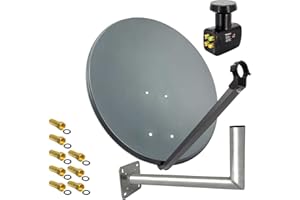 PremiumX Satelliten-Komplettanlage 80cm Satellitenantenne Anthrazit Satellitenschüssel Quad LNB Wandhalter 45cm, 1 SAT 4 Teilnehmer