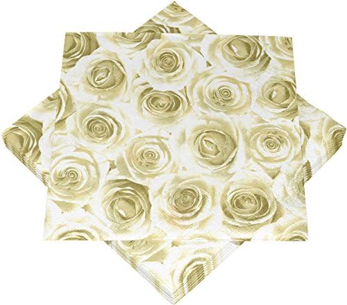 100 Heku napkins, Paper, Weiße Rosen, 16,5  x  16,5  x  10 cm
