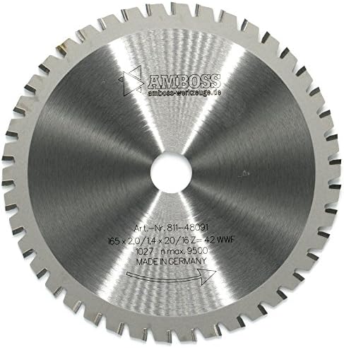 Anvil Hard Multi Purpose Circular Saw Blade Diameter 165 mm x 2 mm x 20/16 mm, Alternating Teeth with Chamfer (42 Teeth for a wide range of materials