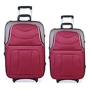 Wine Red and Brown Soft Sided Travel Trolley Luggage Suitcase | Set of 2 (20x14x7 and 24x16x8) (HxWxL) | 48 L & 35 L | Check in Luggage | Luggage with Wheels| Trolley Luggage