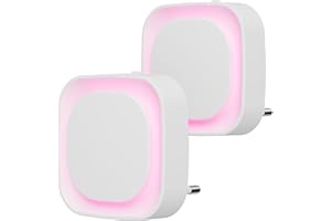 YUNLEX 2 Pcs Veilleuse LED Automatique, Lampe de Nuit à Capteur Crépusculaire, 3 niveaux de luminosité Dimmmable Veilleuse Enfant avec Prise, pour Couloir, cuisine, salle de bains (Rose)