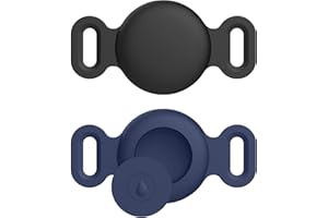 AMZPAS Airtag Dog Collar, Pet Silicone Protective Case for GPS Tracking Finder,Protective Cover Compatible with Apple Airtag, Safety and Anti-lost (Black+Deep blue,Small)