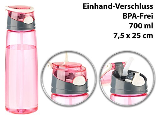 PEARL sports BPA-freie Kunststoff-Trinkflasche mit Einhand-Verschluss, 700 ml, pink - 7