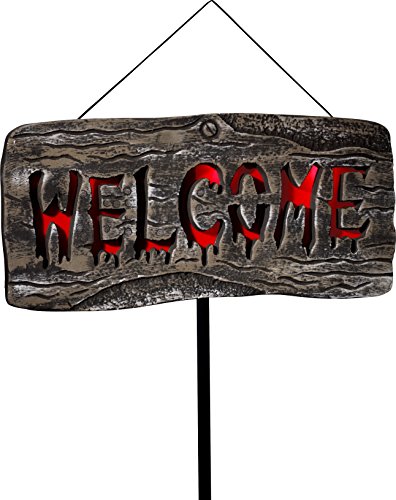 Smiffys 48239 Light Up Welcome Outdoor Sign, Grey & Red, One Size Smiffys 48239 Light Up Welcome Outdoor Sign, Grey & Red, One Size