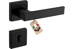 ‎GEDOTEC Gedotec Türgriffe Schwarz Matt - Türklinke BB Buntbart modern mit eckiger Rosette für Innentüren - 1 Komplett-Set Türdrücker-Paar schwarz PUSH 1317 Made in ITALY