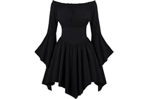 SCARLET DARKNESS Women Renaissance Dresses Off Shoulder Long Sleeve Irregular Hem Medieval Dress